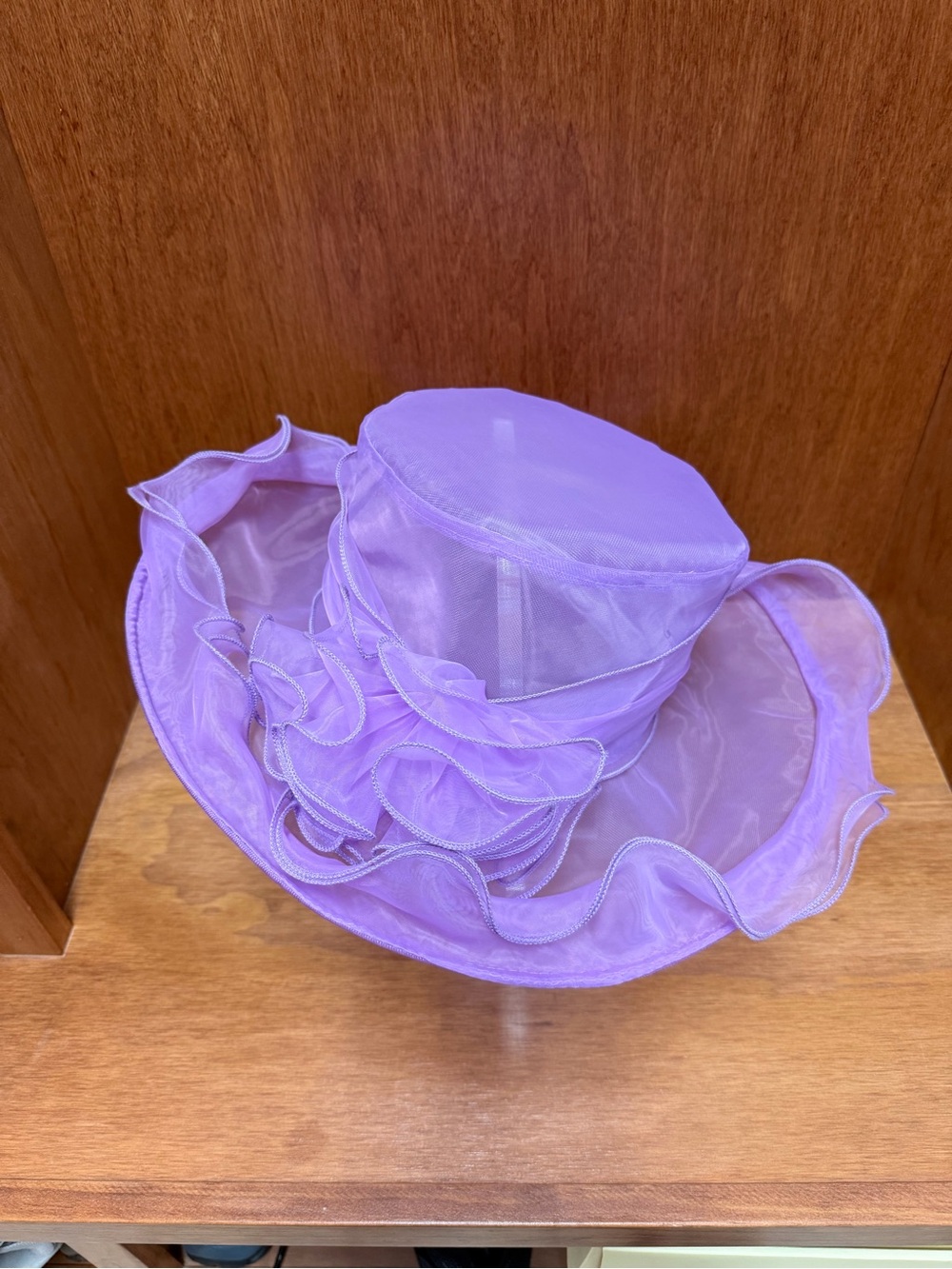 Lavender Organza Ruffled Wide-Brim Hat - Women Accessories